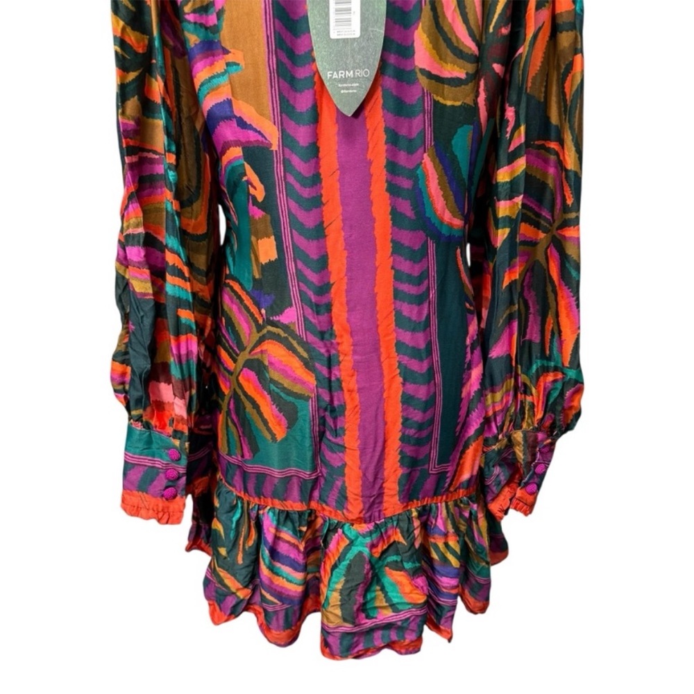 Farm Rio Foliage graphic long sleeve Women's Dress size XL new with tags - Picture 8 of 11